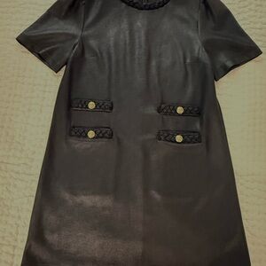 Voy Black Short Sleeve Faux Sueded Leather Dress